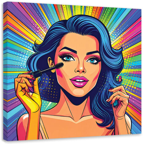 Cuadro sobre Lienzo, Mujer maquillándose al estilo pop art, 30x30
