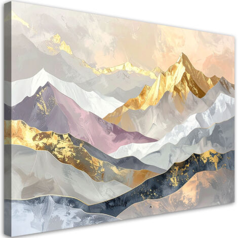 Cuadro sobre Lienzo, Paisaje de montañas imitación oro, 30x20