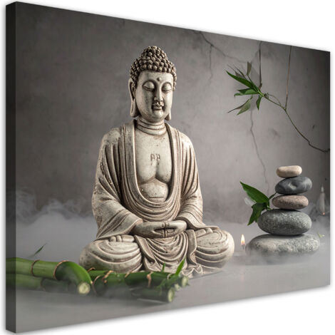 Cuadro sobre Lienzo, Piedras de Buda plantas spa zen, 30x20