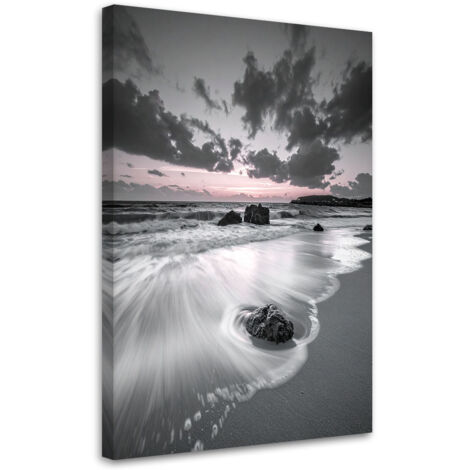 Cuadro sobre Lienzo, Playa mar paisaje blanco y negro, 20x30
