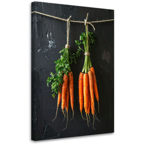 Cuadro sobre Lienzo, Zanahorias colgantes Verduras, 30x45