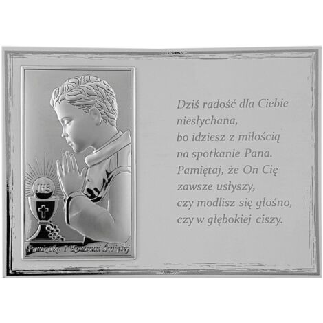 Cuadro souvenir de la primera comunión en plata con grabado para niño  Tamaño: 18x13 cm  Color: Blanco  SKU: VL820/4BI/S