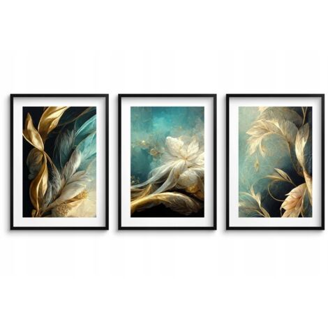 Cuadros de pared en marco negro Pósters con dorado para salón dormitorio Flor