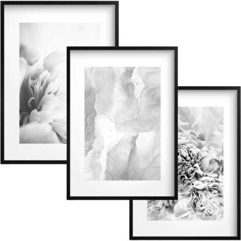 Cuadros de pared Pósters en marco negro Tríptico en blanco y negro para el dormitorio