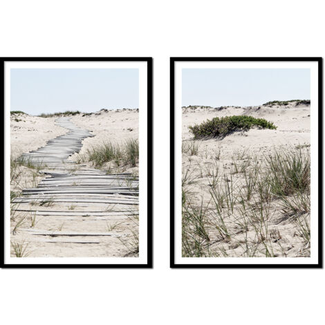 CUADROS ENMARCADOS 53x73cm Díptico Conjunto de 2 cuadros Arena Playa Boho P2158