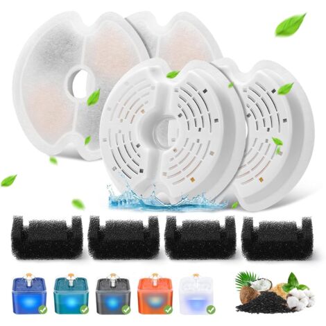 Cuatro filtros para fuentes de agua para gatos, aptos para fuentes ultrasilenciosas de 2 litros (67 oz), con luz nocturna LED y sistema de triple filtración.