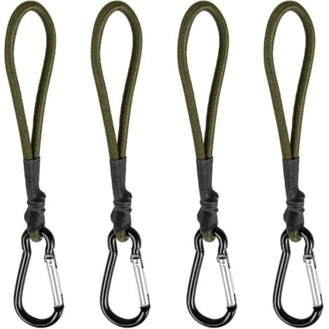 Cuatro ganchos elásticos para cuerda de escalada, ideales para acampar y asegurar tiendas de campaña, de 20 x 3,2 cm.