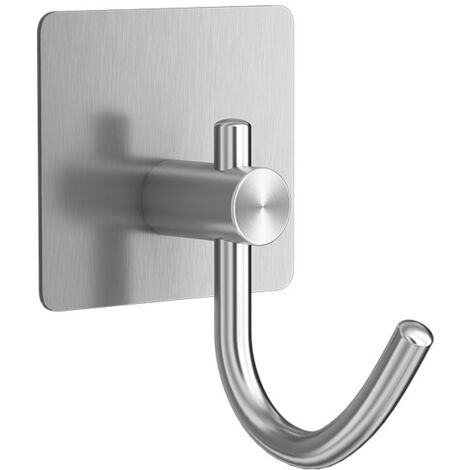 Cuatro potentes ganchos adhesivos de pared fabricados en acero inoxidable resistente a las perforaciones y que no deja residuos (color: plata).