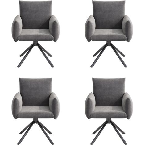 Cuatro sillas de comedor tapizadas en terciopelo gris, giratorias 360° con 4 patas metálicas, ideales para la sala de estar, el dormitorio, la oficina y el estudio.