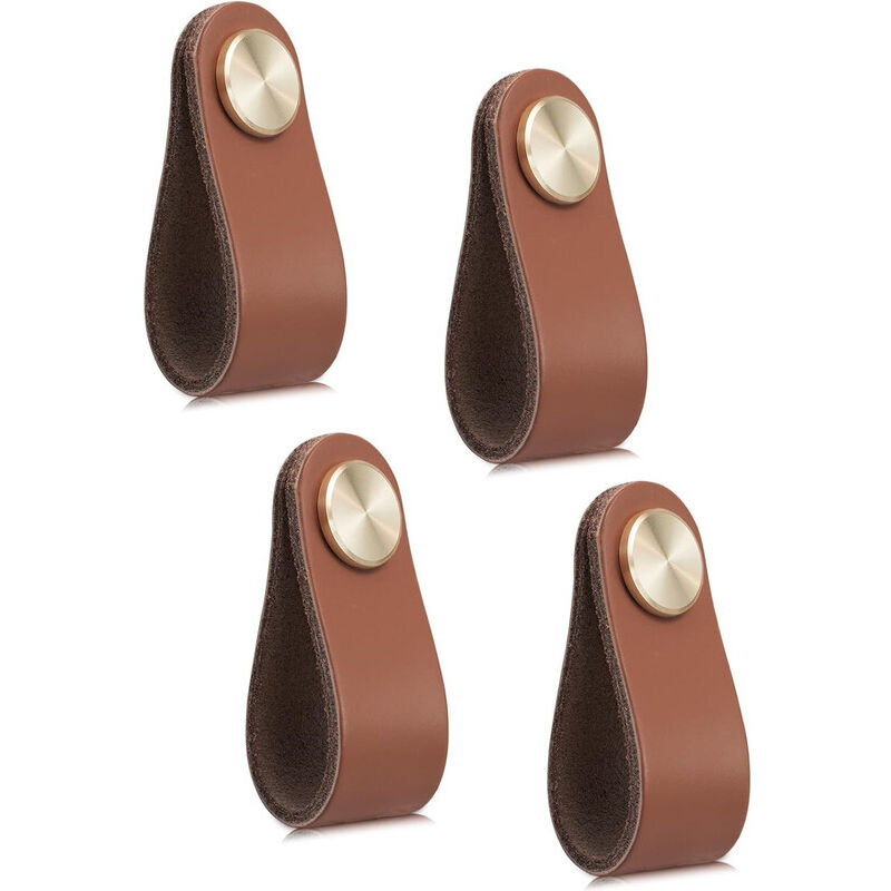 Cuatro tiradores de piel para muebles de estilo vintage, aptos para armarios y tocadores, con un solo orificio.