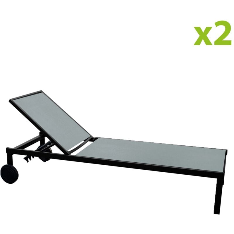 Concept-usine - cuba - Lot de 2 bains de soleil inclinables gris avec roues en aluminium