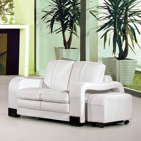 Canapé design avec têtières ajustables 2 places cuir blanc et acier chromé  EWING - Miliboo