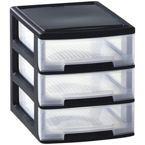 Cube à tiroirs pour bureau Babel A4 3x5 L Noir et transparent Curver