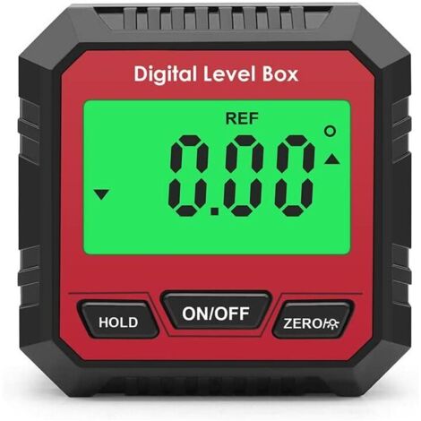 Cube d'angle de recherche de 90 degrés, Rapporteur d'angle numérique LCD étanche Inclinomètre Boîte biseautée pour scie à onglet, test et réparation automobile travail du bois (Rouge)，