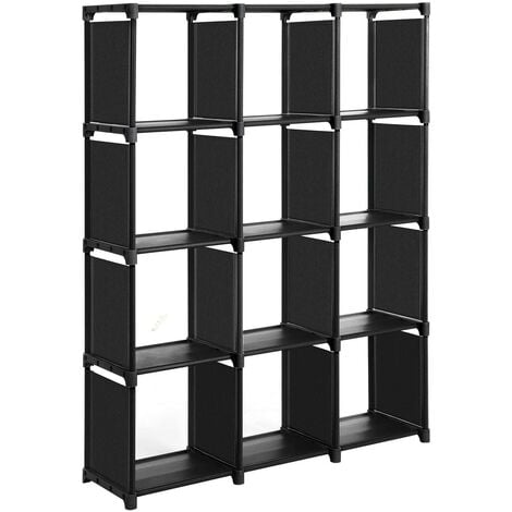 Cube de rangement bibliothèque à 12 casiers placard modulable étagère de rangement au salon dans la chambre salle de bain 105 x 30 x 140 cm maillet en caoutchouc fourni noir - Noir
