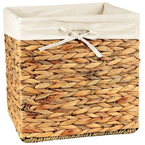 Cube de rangement en jacinthe d'eau 32x32x32 cm – Housse amovible en polycoton beige – Pliable et facile à transporter
