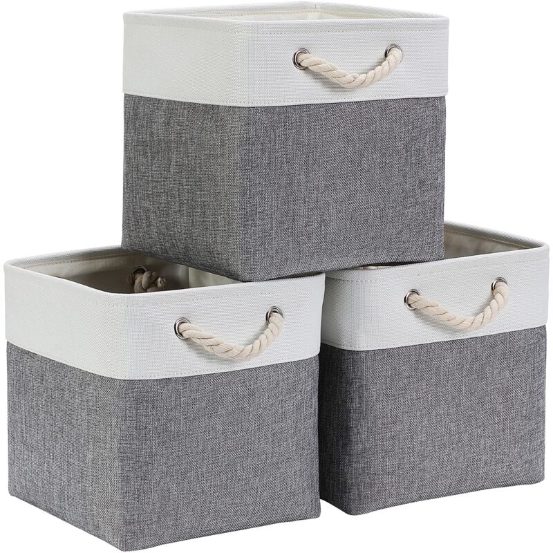 Beijiyi - Cube de Rangement Tissu 33x33x33cm, Panier Cube de Rangement, Boite rangement (Gris Blanc, 3 Paquet)