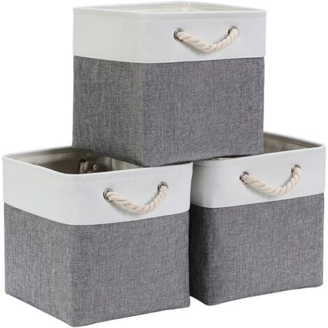 Cube de Rangement Tissu 33x33x33cm, Panier Cube de Rangement, Boite rangement (Gris Blanc, 3 Paquet)
