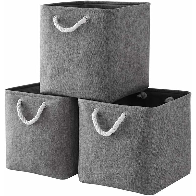 Trimec - Cube de Rangement Tissu, Panier Cube de Rangement, Boite de Rangement Pliable pour Jouets, Vêtement 25 x 25 x 25 cm (Lot de 3, Gris )-