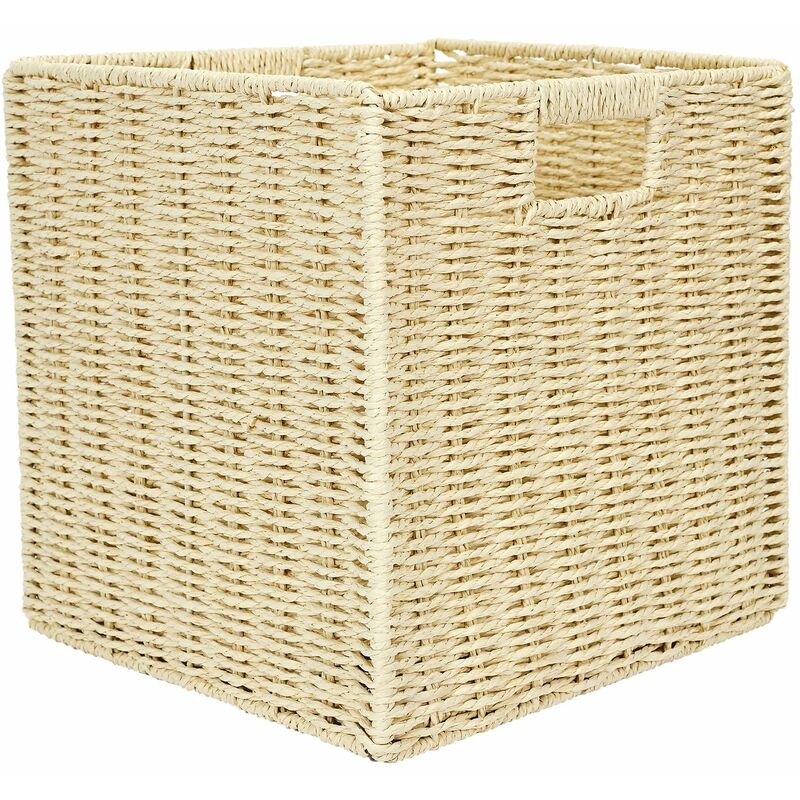 cube de rangement tressé pliable - longueur/largeur/hauteur 30 cm - beige