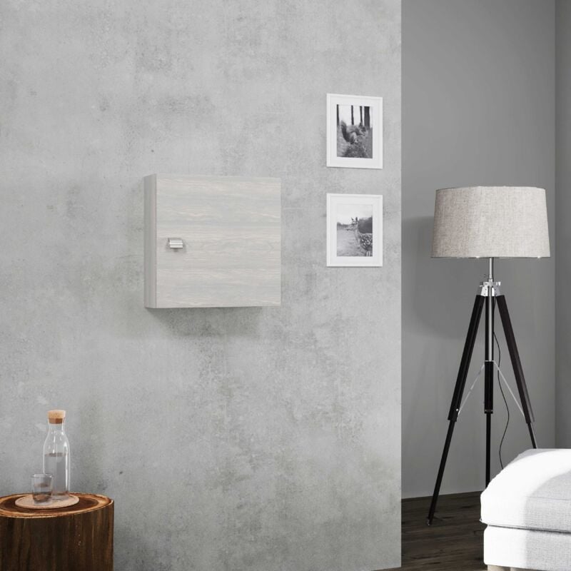 Kiamami Valentina - Cube Mural 45Cm Avec Porte Gris Aspect Bois Facile