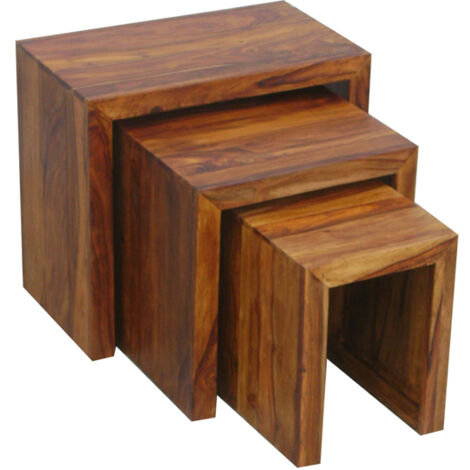 Cube Nest Tables - Sheesham Wood - L30 x W50 x H45 cm - Honey Dark Finish