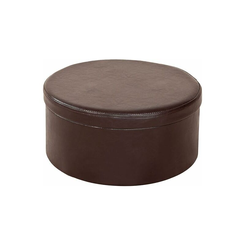 cube pouf coffre de rangement rond en pu cuir – café fss67-br sobuy