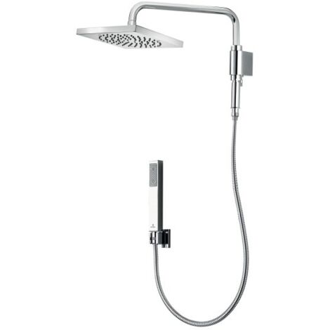 CUBE-RENOVATION - braccio doccia girevole con supporto-deviatore-presa acqua attacchi 1/2"M x 1/2" M- soffione CUBE 210 x 210 mm - doccetta ZEN - supporto fisso - flessibile in ottone doppia aggraffat