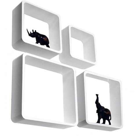main image of "CUBE - Retro Floating Wall Display / Storage Cube Shelves - Set of Four - White"