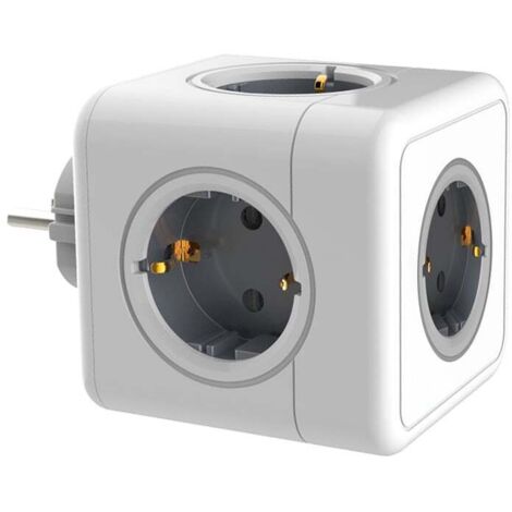 Cube-shaped power strip, 5-in-1 multi-socket block with 5 AC sockets, 3680 W, for home and office (grey)
