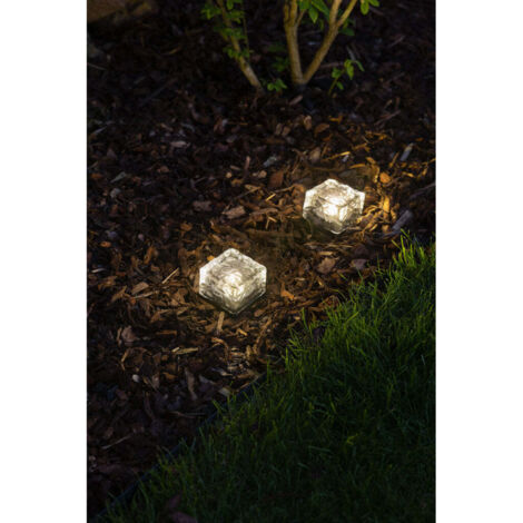 Cube solaire 7cm effet glace en verre trempé, une lueur givrée, résistante, idéal pour allées