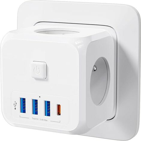 Cube Wall Mehrfachsektor-USB-Steckdose, 4000 W und 1 Typ-C- und 3 USB-Anschlüsse