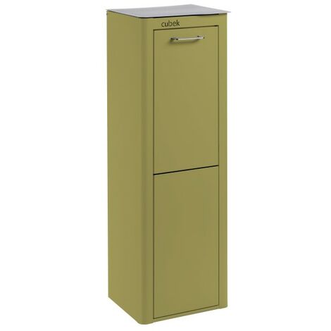 CUBEK - Cubo de basura y reciclaje lacado, con 2 compartimentos. Verde oliva