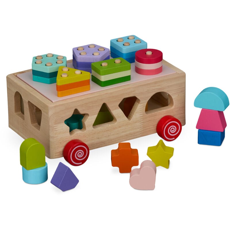 Relaxdays Boîte à formes avec jeu de tri, pour enfants dès 3 ans, 12 formes colorées, jouet de motricité, multicolore