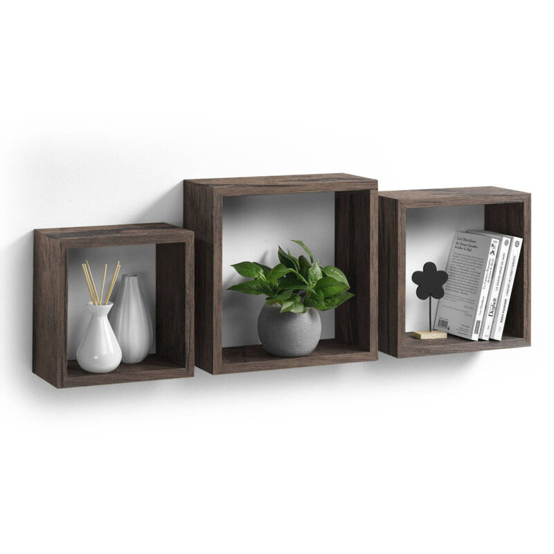 Homea - Set de 3 étagères gigognes carré en bois - Marron - l 30/26,5/23 cm - Livraison gratuite