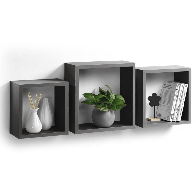 Homea - Set de 3 étagères gigognes carré en bois - Gris - l 30/26,5/23 cm - Livraison gratuite