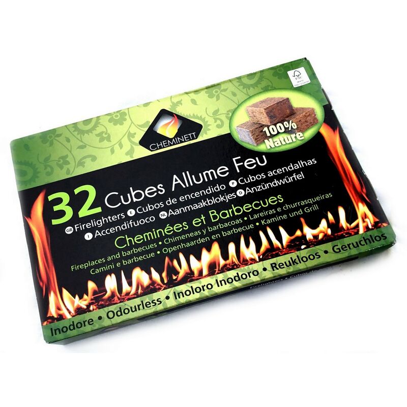 Cubes allume-feu pour cheminées Barbecues feux de camp fours à bois poêle - Quantité x 1 - 32 cubes allume-feu