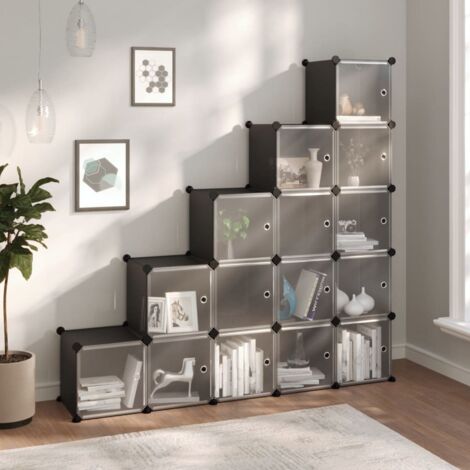 Cubes de rangement 15 pcs avec portes Noir PP vidaXL