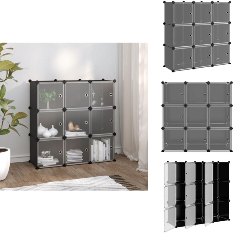 Cubes de rangement 9 pcs avec portes noir pp - Cube De Rangement - Étagère Murale - Meuble Rangement - Rangement Intérieur - Organisateur Tiroir
