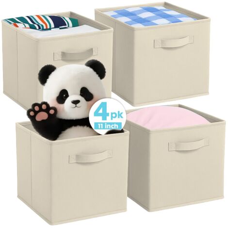 Cubes de Rangement Pliables en Tissu avec poignées, 4 boîtes de Rangement pour Maison, Chambre d'enfant, Placard et Organisation des Jouets (Beige, 26,7 x 26,7 x 27,9 cm)