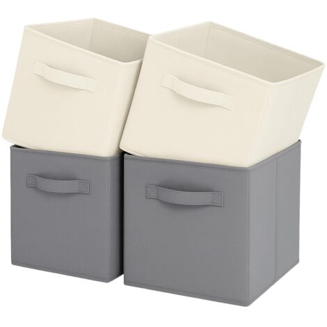 Cubes de rangement pliables en tissu avec poignées, 4 boîtes de rangement pour maison, chambre d'enfant, placard et organisation des jouets (Beige+Gris, 26,7 x 26,7 x 27,9 cm)