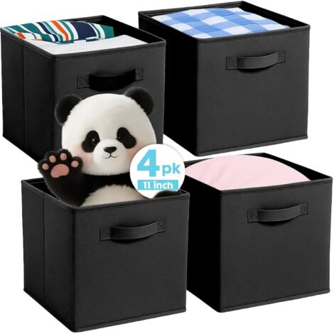Cubes de Rangement Pliables en Tissu avec poignées, 4 boîtes de Rangement pour Maison, Chambre d'enfant, Placard et Organisation des Jouets (Noir, 26,7 x 26,7 x 27,9 cm)