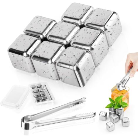 Cubetti di ghiaccio in acciaio inox congelati, set di 8 cubetti di ghiaccio riutilizzabili in acciaio inox per uso alimentare, per cocktail, amanti del whisky, vino, succhi di frutta o limonata, clip