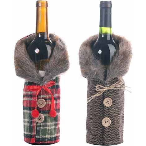 Cubierta de botella de vino de Navidad Bolsa de botella de vino tinto Bolsa de botella de vino Cubierta para botella de vino Caja de regalo con cordón Plantilla Decoración de Papá Noel