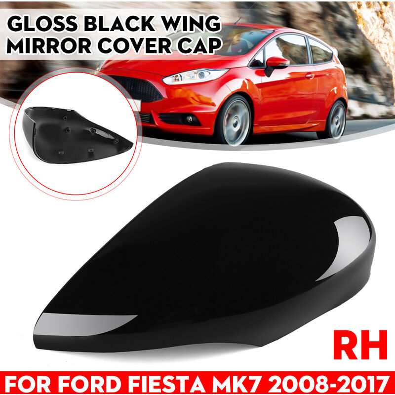 

Cubierta de espejo de puerta de ala derecha negra brillante para Ford Fiesta MK7 08-17 (negro, mano derecha)