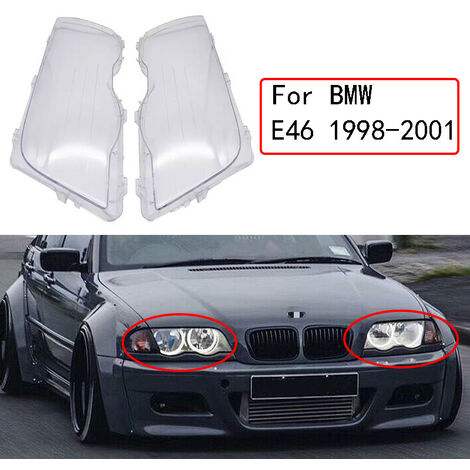 Cubierta de faro delantero de coche, pantalla de lámpara impermeable, carcasa brillante para BMW E46, Serie 3, 4 puertas, 1998-2001, cubierta de lente transparente, 1 par,Left and Right