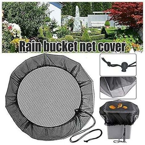 Cubierta de malla de barril de lluvia con cordón para exteriores, cubierta de protección portátil para tanque de agua de jardín, cubo de jardín para césped y jardín