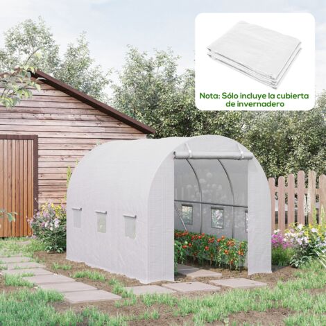 Cubierta de repuesto para invernadero de Polietileno 3x2x2 m con 6 Ventanas y Puerta Enrollable Blanco
