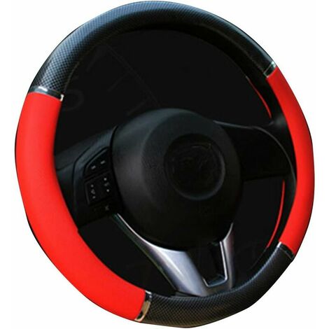 Cubierta de volante de coche mediano con patrón de Lychee de media luna de grano de madera, diseño de coche rojo de 15 pulgadas