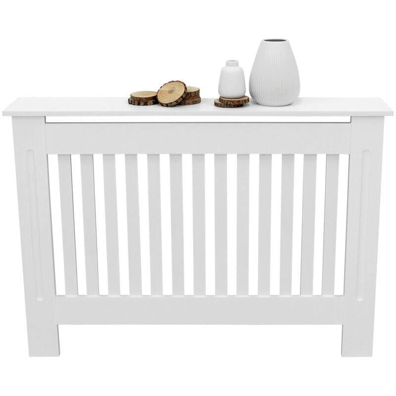 

Cubierta del radiador 112x19x82cm estilo rústico MDF protector calefactor blanco